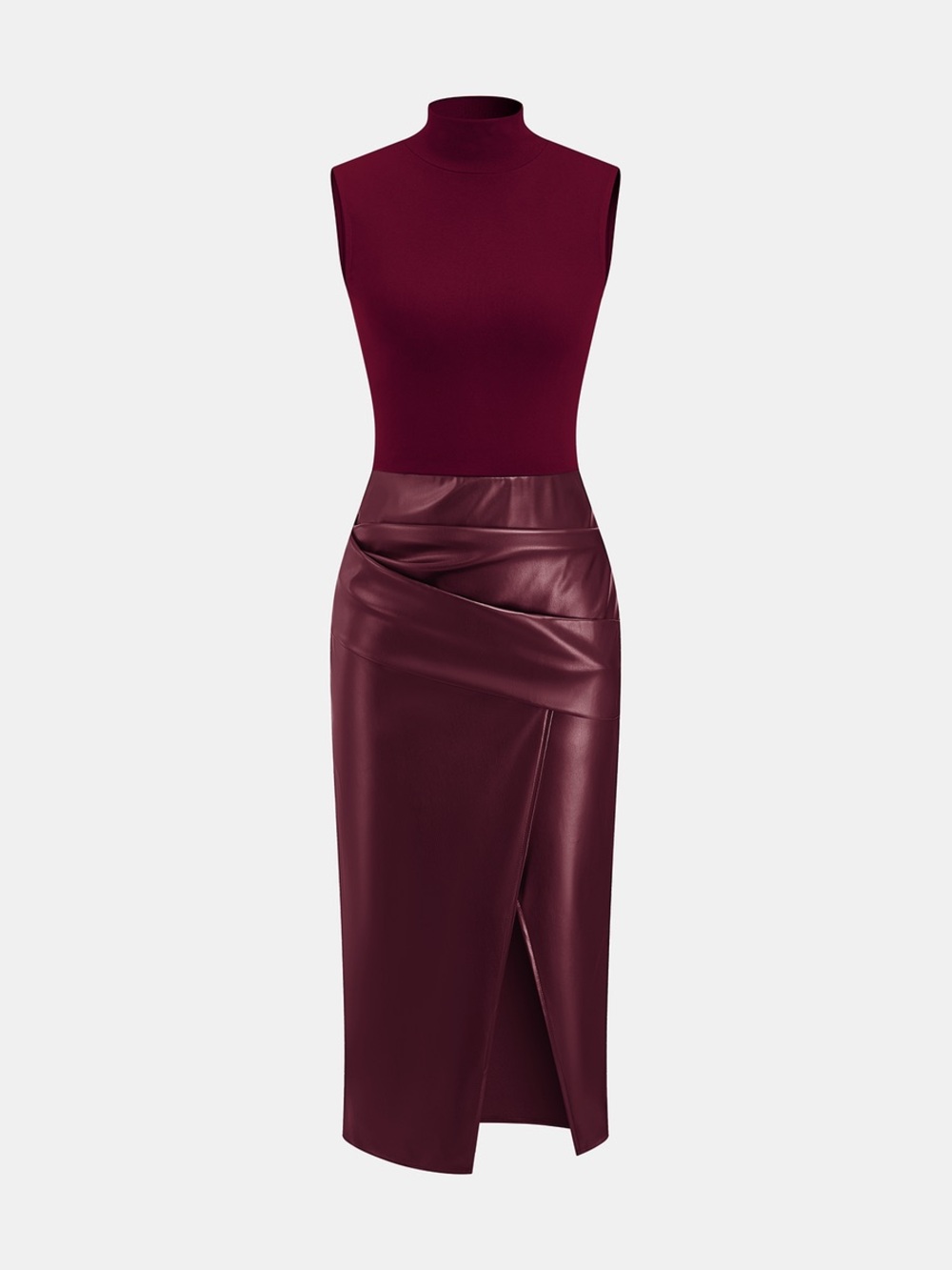 COMMENSE Mock Neck Midi Dress